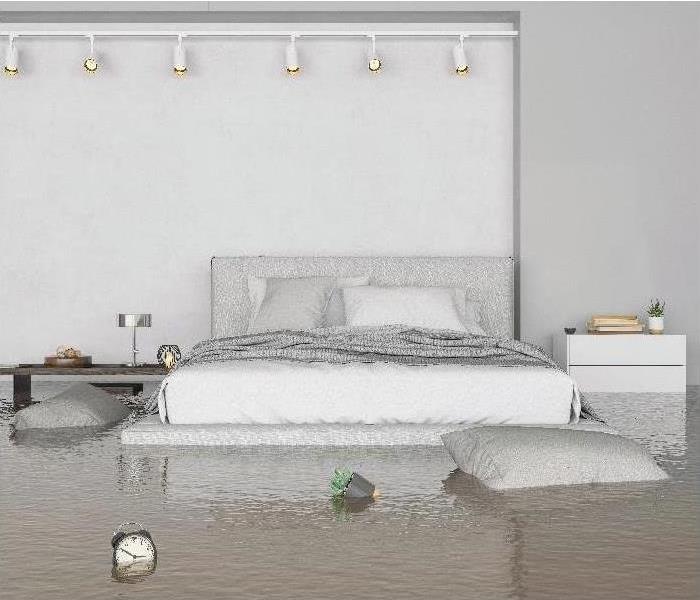 bed in flooded bedroom